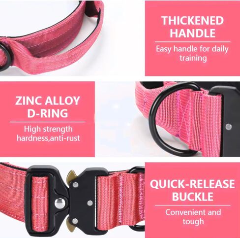 Heavy Duty Tactical Dog Collar – Adjustable Nylon w/Metal Buckle, Durable & Comfortable for Medium to Large Dogs (German Shepherd, Labrador, Rottweiler), Red Rose, Medium, for Training & Outdoor Use. in Saudi Arabia