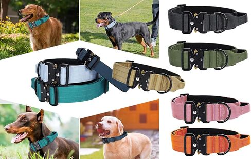 Heavy Duty Tactical Dog Collar – Adjustable Nylon w/Metal Buckle, Durable & Comfortable for Medium to Large Dogs (German Shepherd, Labrador, Rottweiler), Red Rose, Medium, for Training & Outdoor Use. in Saudi Arabia