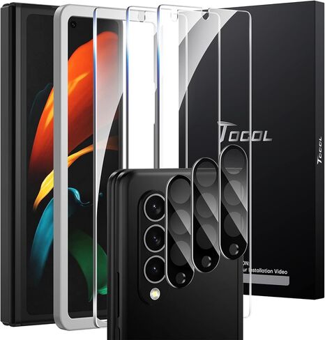 TOCOL [6 Items Designed for Samsung Galaxy Z Fold 3 5G- 2 Pack Front Tempered Glass Screen Protector + 2 Pack Inside TPU Screen Protector + 2 Pack Tempered Glass Camera Lens Protector, Bubble Free in Saudi Arabia