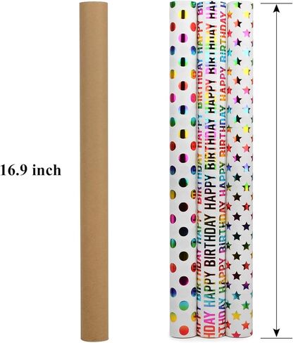 الورق الأطول للهدايا ، ورق التغليف ، ورقة التغليف ، 4 رولز 17 بوصة × 120 بوصة للحفلة ، والعطلة ، ودش الطفل الوردي in Kuwait