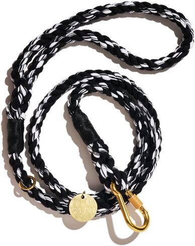 Found My Animal - Black & White Up-Cyled Rope Dog Leash, Standard-S-Adjustable Solid Brass Lockable Carabiners - Heavy Duty Dog Training Leash - Handcrafted Up-Cycled Puppy Leash Rope - Made in USA in Saudi Arabia