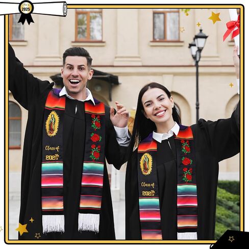 Grad Class of 2024 Mexican Graduation Stole Gift Hispanic Embroidery Mexican Graduation Sash 72'' Total Length Mexico Flag Serape Scarf with Flowers Butterflies for School Graduation's Day in Saudi Arabia