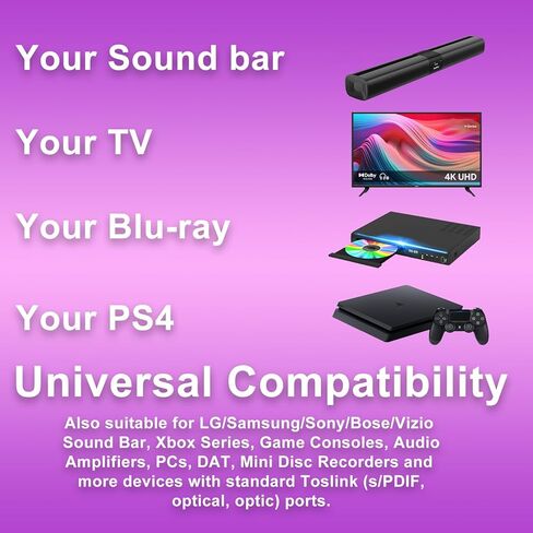 كابل صوت بصري Suplong كابل Toslink صوتي رقمي مطلي بالذهب 24 قيراط لـ [S/PDIF] LG/Samsung/Sony/Philips Sound Bar، التلفزيون الذكي، المسرح المنزلي، PS4، Xbox & Playstation (3.3 قدم، رمادي، 1) in Kuwait