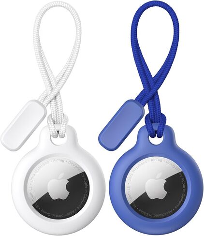 2-Pack Airtag Holder for Apple Air Tags with Keychain Strap, Anti-Scratch Shockproof GPS Cover Air-Tag Item Finders Case (Black+Navy Blue) in Saudi Arabia