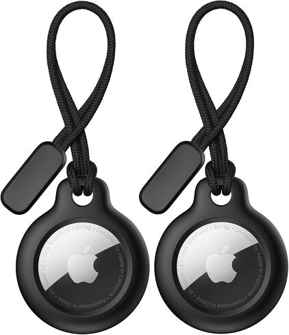2-Pack Airtag Holder for Apple Air Tags with Keychain Strap, Anti-Scratch Shockproof GPS Cover Air-Tag Item Finders Case (Black+Navy Blue) in Saudi Arabia