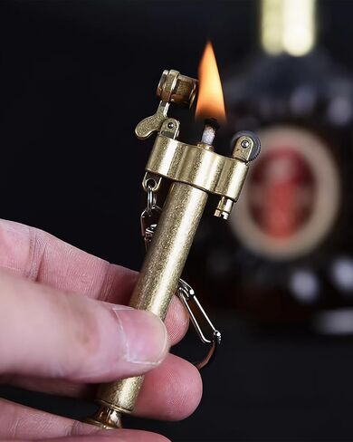 Bullet Lighter Series Reusable Metal Mini Trench Lighters with Keychain for Collection， Decorative， Gift， Outdoor， Camping (Gold(A)) in Saudi Arabia