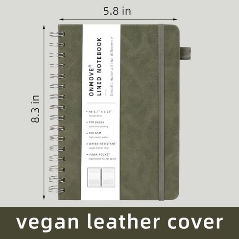 Spiral Notebooks Journal for Women Men 5 Pack Bulk Leather Hardcover with Pen Holder A5 160 Pages 100 GSM Thick Paper for Work School (Green) in Saudi Arabia