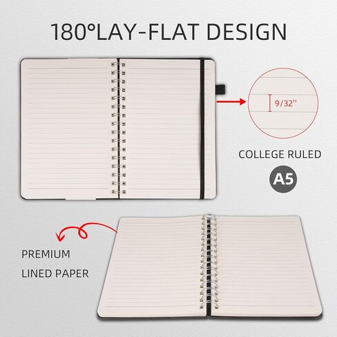Spiral Notebooks Journal for Women Men 5 Pack Bulk Leather Hardcover with Pen Holder A5 160 Pages 100 GSM Thick Paper for Work School (Green) in Saudi Arabia