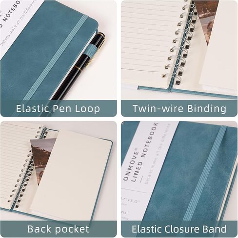 Spiral Notebooks Journal for Women Men 5 Pack Bulk Leather Hardcover with Pen Holder A5 160 Pages 100 GSM Thick Paper for Work School (Green) in Saudi Arabia