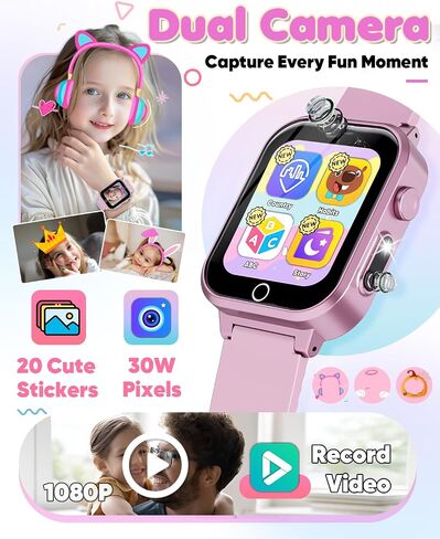 Smart Watch for Kids Toys for Ages 5-7, Dual Camera Kids Watch for Girls Toys Age 6-8, Christmas Birthday Gifts for 7 8 9 Year Old Girls, Learn Card Video Players Toys for 8-10 Years Old in Kuwait