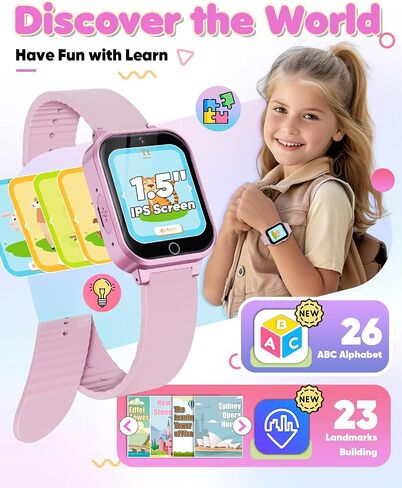 Smart Watch for Kids Toys for Ages 5-7, Dual Camera Kids Watch for Girls Toys Age 6-8, Christmas Birthday Gifts for 7 8 9 Year Old Girls, Learn Card Video Players Toys for 8-10 Years Old in Kuwait