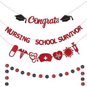 Marforever 2025 زخارف التخرج التمريضية ، Red Glitter Reding School Banner Banner تهانينا لافتة خريجة لممرضات الطبيب الأسبوع/لوازم حفلات التخرج المدرسية