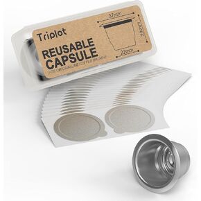 Reusable Capsules for Nespresso OriginalLine - 6pcs Refillable Coffee Pods,Stainless Steel Cups Compatible for Nespresso OriginalLine Machine (6Pods+100pcs Lids+Storage Board)