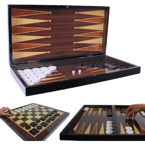 Park & ​​Oz Walnut 19 Inch Premium Premium Turkish Packgammon & Chess Set-لعبة ألعاب خشبية 2-in-1 المصنوعة يدويًا مع اللوحة اللامعة-الداما الفاخرة والزهر-قابلة للطي وصديقة للسفر
