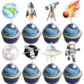 Rsstarxi 40 Pack Space Cupcake Toppers Meteorite Planet Astronaut Cupcake Picks Rocket Telescope Trip to the Moon Cake Decorations for Outer Space Baby Shower Astronaut Birthday Party Supplies