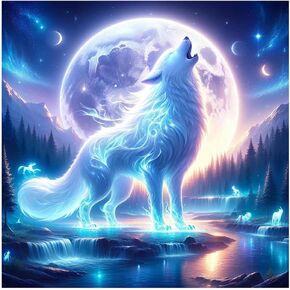 طقم الطلاء الماس Amorars Wolf Diamond للبالغين ، 5D Moon Wolf Diamond Art Beginners - Diy Full Diamond Dot Gem Paints ، Homes مناسبة ، وحرف الديكور المنزلية ， 12x12inch