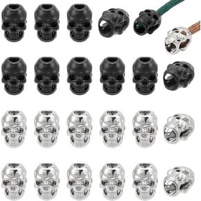 NBEADS 40 Pcs 2 Colors Alloy Skull Beads, Skull Shape Alloy Cord End Lock Paracord Beads Metal Large Hole Beads EDC European Beads Lanyard Cord Beads for Shoelace Jewelry EDC String Pendant