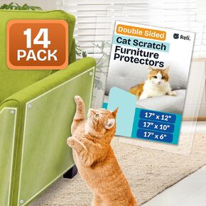 Reli. Cat Scratch Furniture Protector (14 Pack, Double Sided), Combo Pack | Cat Couch Protector from Claws/Clear Anti Scratch Furniture Shield