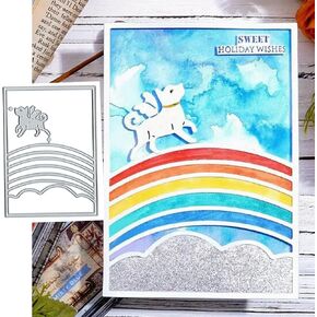 Flying Dog Rainbow Cloud Metal Die Cuts,Dog Frame Cat Square Cutting Dies Cut Stencils DIY Scrapbooking Decorative Embossing Paper Scrapbooking Card Making