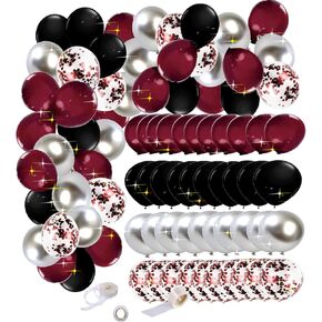 زخارف التخرج مارون أسود 2025/بورغوندي تخرج التخرج الزخارف/البالونات المارون 60pcs حفلة عيد ميلاد بورغوندي