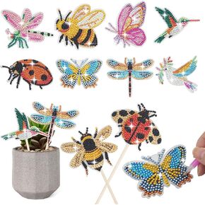 SWATOM 10PCS مجموعات الفن الماس للبالغين لديكور الحديقة مع الفراشة، الطائر الطنان، الخنفساء، النحل، حصص اليعسوب مجموعات الحلي الماس اللوحة للداخلية في الهواء الطلق الديكور الحرف