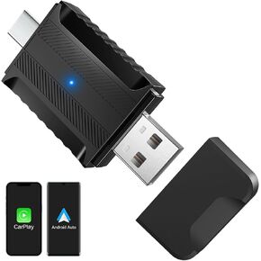 2 in 1 Carplay Wireless Adapter & Mini Android Auto with Fast Stable Connection, Wired to Wireless Android Auto Car Adapter, Compatible with iphone10+ Android 11+ & Cars from 2018