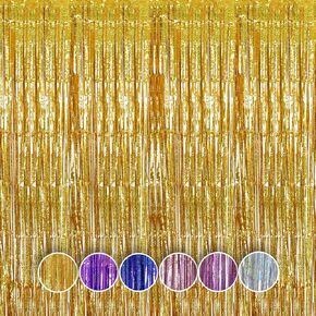 4 Pack Foil Curtain Backdrop, Gold Party Decorations Streamers Metallic Tinsel Foil Fringe Curtain for Birthday Wedding Baby Shower Bridal Shower Graduation Holiday Celebration Party Decor