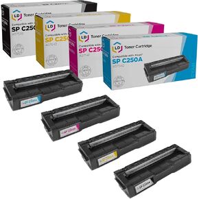منتجات LD متوافقة مع خرطوشة الحبر المتوافقة مع Ricoh SP C250 (أسود ، سماوي ، أرجواني ، أصفر ، 4 عبوات) للاستخدام في SP C250DN ، SP C250SF ، SP C261SFNW و SP C261DNW