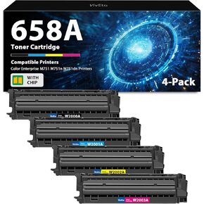 658A Toner Cartridge W2000A W2001A W2002A W2003A Replacement for HP 658A Toner Cartridge for Color Laser Enterprise M751 M751dn M751n Printers Black Cyan Magenta Yellow, 4 Pack 658A Toner Cartridges