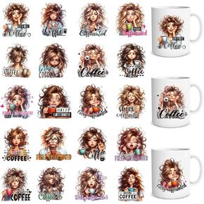 UV DTF Cup Wrap - 20 Sheets Coffee Women Theme UV DTF Cup Wraps for 16 OZ Glass Mugs, Cute Girls Drinking UVDTF Decals, Rub on Transfer Stickers for Water Bottles DIY Crafts