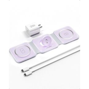 3-in-1-Wireless-Charger-for-Magsafe-for iPhone 16, Apple Watch S10, AirPods 4, Foldable-Travel-Charging-Station with Evolved Pro Magnetic Pad, Portable Essentials (White)