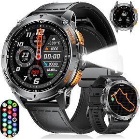 FOXBOX Smart Watch for Men with GPS, LED Flashlight, 530mAh Extra Large Battery, 1.43'' AMOLED Military Smartwatch Answer/Make Call with Heart Rate SpO2 Sleep Monitor for Android iOS Silver