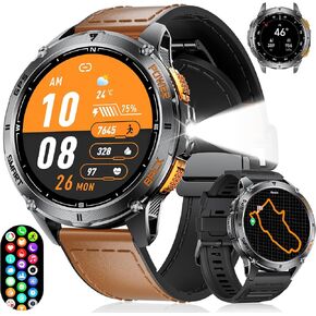 FOXBOX Smart Watch for Men with GPS, LED Flashlight, 530mAh Extra Large Battery, 1.43'' AMOLED Military Smartwatch Answer/Make Call with Heart Rate SpO2 Sleep Monitor for Android iOS Silver in Saudi Arabia