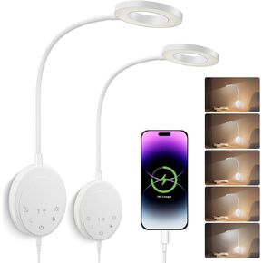 Wall Mounted Reading Light,Bedside Headboard Lights with 5 Color Temperature &5 Dimming,360°Flexible Gooseneck,USB Output, Night Light&Timer Function- Perfect for Reading (Black)