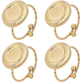 Beebeecraft 1 Box 6PCS Rings Components 18k Gold Plated Roal Flat Round Open Cuff Ring Settings Oval Admable Finger Ring Finger For Ring Jewelry Making