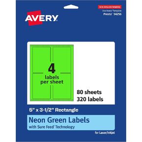ملصقات مستطيل Avery القابلة للطباعة مع تقنية التغذية المؤكدة ، 5 "× 3-1/2" ، وعلامات نيون خضراء ، والليزر/الحبر ، و 320 إجمالي ، وكبير لعلامات الشحن وعلامات التغليف