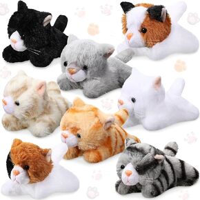 Sumind 8 Pcs Plush Pets 5 Inch Stuffed Animals Bulk Cute Assorted Plush Cats Horse Animals for Graduation Halloween Pet Party Favors Supplies Decor(Long Hair Cat)