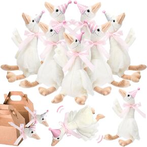 10 Set One Silly Goose Baby Shower Party Favors 15.7'' Swan Stuffed Animal Plush White Animal Toy and Mini Birthday Party Hats with Pink Satin Ribbon Bow for Adopt a Goose Birthday Gifts