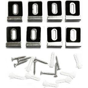 8 Pcs Metal Mirror Clips , Mirror Holder Wide Fixing Clip Kit with Rubber Pads and Screws Heavy Duty Mirror Hanger for Wall Mount Frameless Tile Billboard Display(B), Silver