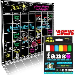 Fanse Monthly Magnetic Calendar for Refrigerator and Marker Set 18" x 14", Magnetic Fridge Calendar, Monthly Planner Blackboard Organizer Agenda Memo for Home, Grocery, Kitchen, Classroom, Dorm Room