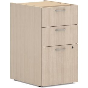 HON MOD Office Storage Drawers Pedestal Stand, Under Desk Organizers and Storage, Includes Two Box Drawers, One File Drawer, 15" W Pedestal for Office Spaces, Home Offices, Desert Oak
