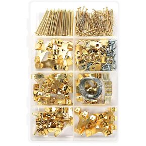 Picture Hanging Kit, Gold Metal Picture Frame Hanger Tool for Drywall, Plaster, Brick, Concrete, Wood