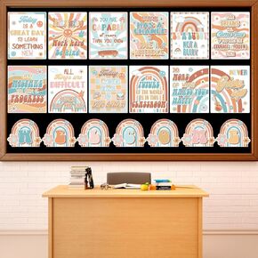 Zoiiwa 19 PCS Retro Help Classroom Posters Retro Groovy Bulletin Board Decoration Groovy Inspirational Quotes Posters مرة أخرى