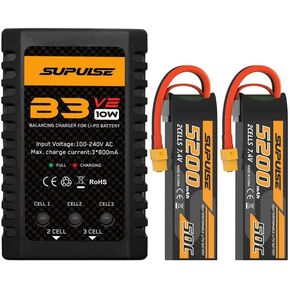 شاحن بطارية Lipo مع 2pcs 7.4v 2s 5200mah 50c بطارية Lipo