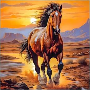 مجموعات الطلاء Pffngpen Diamond للبالغين ، 5D DIY Horse Diamond Art Kits للمبتدئين ، فنية الماس الدائرية الكاملة لديكور الجدار المنزلي ، حيوان ، 12 × 12 بوصة