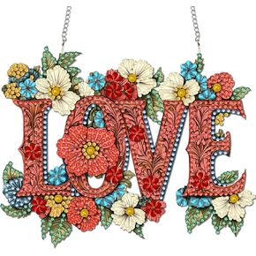 Reofrey Hanging Diamond Art Kits for Adults– 8x8 Inch Love Acrylic Board Double Sided Pattern Diamond Painting Suncatcher Pendant, DIY Crystal Art for Home Wall or Window Decoration Handmade Gift
