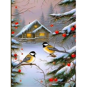Skryuie 5D Diamond Painting Snow and Tree Birds في شتاء الحفر الكامل من أدوات عدد ، DIY Rhinestone Paint مع زخارف الفنون مجموعة الماس (12x16inch)