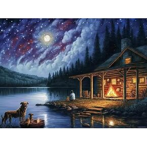 Hmdiimge 5d Diamond Painting Starry Sky Log Cabin ، الحرف اليدوية للمبتدئين فنًا التطريز الماسي الكامل لزخارف غرفة النوم أو هدية للأصدقاء 12x16 بوصة