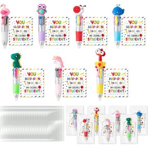 ANGOLIO 84Pcs End of Year Student Gift Includes Cute Cartoon 4 in 1 Multicolor Retractable Ballpoint Pen with Gift Cards for Kindergarten Party Gifts Bulk for School Exchange Gift