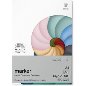 Winsor & Newton 6002009 الكحول والصباغ ، الرسم ، الرسم ، التلوين والحروف ، 50 ورقة ، أبيض ، ملزمة الغراء ، 70 GSM ، ورقة علامة A3 ، 75 جم/م² ، وسادة ورقة علامات نزيف جديدة A3